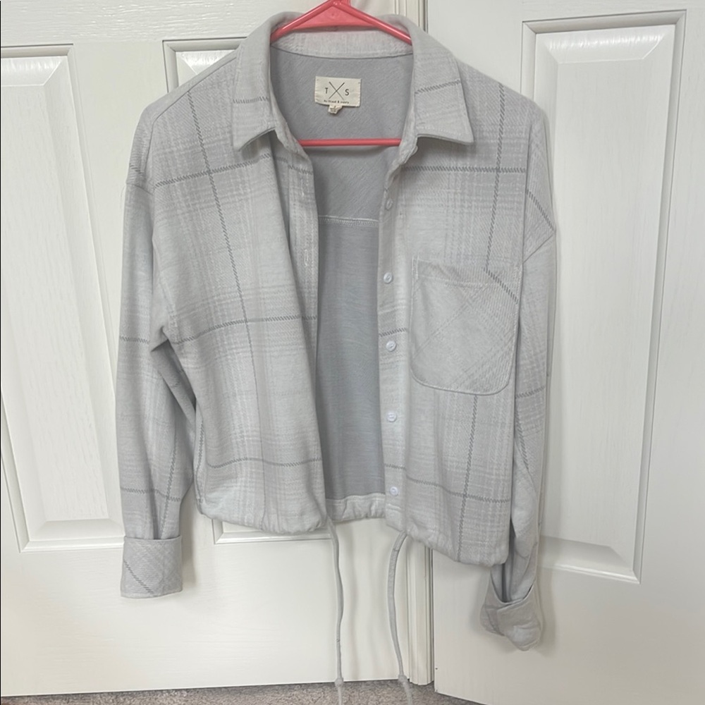 Gray Casual Button Down Shirt Jacket with Relaxed Fit